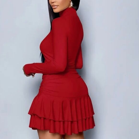 Shine Bright on New Years Eve in this Black Long Sleeve Party Dress in Red - Picture 3 of 4